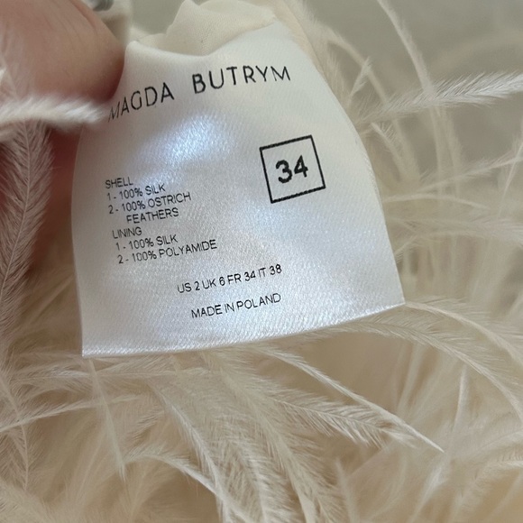 NWT Magda Butrym Off The Shoulder Feather Trimmed Silk Crepe Mini Dress in White - Picture 6 of 7